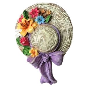 Vintage Flower Sun Hat Lapel Pin Costume Jewelry